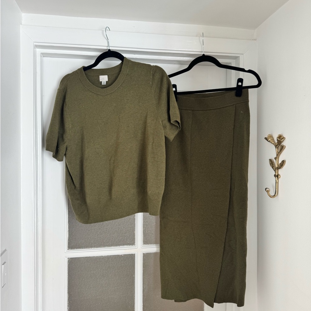 a new day Olive Crewneck Knit Top and Matching Skirt (sizes vary)